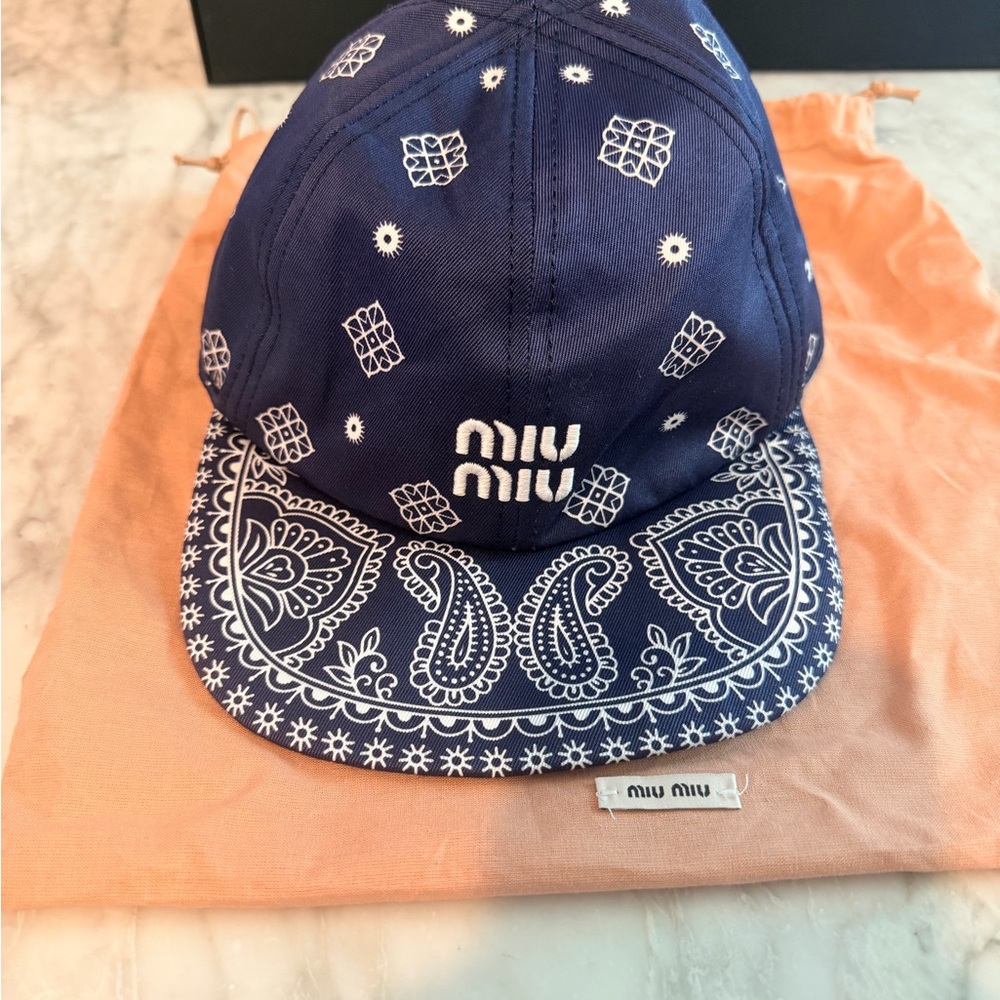 Miu Miu Navy Paisley bandana print cap
